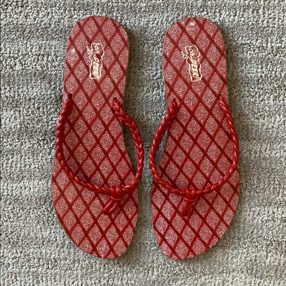 Red Leather Flip Flops Oh Deer! Size 9